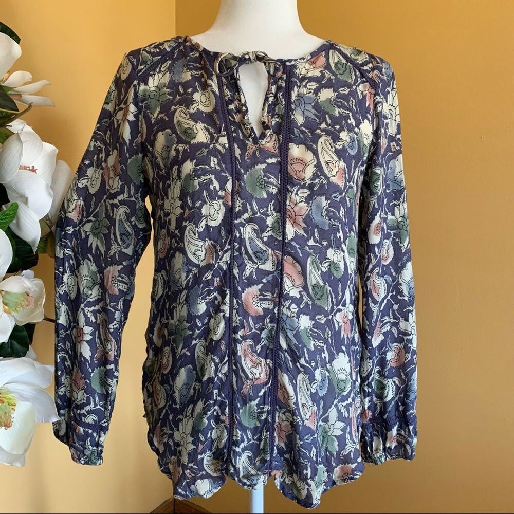 Lucky Brand Women's Boho Floral Long Sleeve Blouse Top Size S Lightweight Top